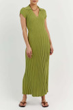 White Casual Solid Patchwork V Neck Long Dress Dresses