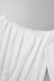 White Casual Solid Patchwork Off the Shoulder Straight Dresses(Without belt)