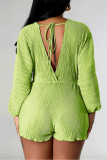 Red Sexy Solid Bandage Backless V Neck Regular Rompers