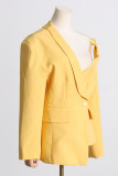 Yellow Elegant Solid Bandage Buttons Oblique Collar Outerwear