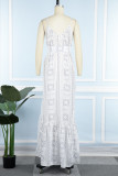 Blue Sexy Casual Print Backless Spaghetti Strap Long Dress Dresses