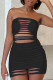 Black Sexy Solid Ripped Patchwork Backless Off the Shoulder One Step Skirt Dresses