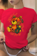 Red Daily Cute Print Patchwork O Neck T-Shirts