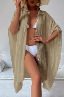 Khaki Sexy Casual Solid Cardigan Swimwears Cover Up