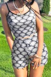 White Street Print Letter Spaghetti Strap Sleeveless Two Pieces