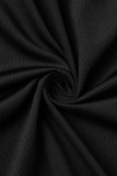 Black Sexy Solid Patchwork Backless Slit Spaghetti Strap Long Sleeve Dresses