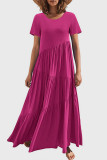 Pink Casual Solid Patchwork O Neck Short Sleeve Dress Dresses