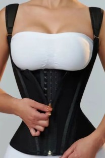 Black Sexy Solid Patchwork Backless Zipper Bustiers