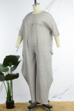 Grey Street Solid Patchwork Buckle O Neck Harlan Jumpsuits