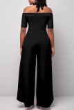 Deep Blue Casual Print Patchwork Off the Shoulder Regular Jumpsuits