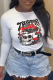White Casual Daily Print Patchwork O Neck Tops