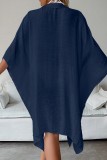 Tibetan Blue Sexy Casual Solid Cardigan Swimwears Cover Up