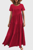 Pink Casual Solid Patchwork O Neck Short Sleeve Dress Dresses