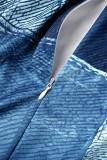 Blue Casual Print Patchwork Turtleneck Skinny Rompers