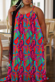 Multicolor Sexy Casual Print Backless Spaghetti Strap Long Dress Plus Size Dresses