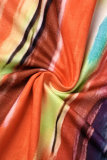 Orange Elegant Tie Dye Patchwork U Neck One Step Skirt Dresses