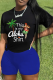 Blue Black Street Print Patchwork O Neck Short Sleeve Two Pieces