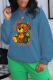 Blue Casual Daily Print Patchwork O Neck Tops