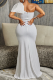Pink Sexy Party Celebrities Elegant Slit Solid Color One Shoulder Asymmetrical Dresses