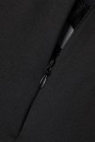 Black Sexy Solid Patchwork Backless Slit Spaghetti Strap Long Sleeve Dresses