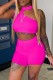 Rose Red Sexy Casual Solid Hollowed Out Half A Turtleneck Sleeveless Two Pieces