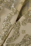 Apricot Elegant Solid Mesh Hot Drill O Neck Trumpet Mermaid Dresses