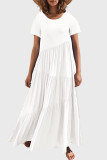 Pink Casual Solid Patchwork O Neck Short Sleeve Dress Dresses