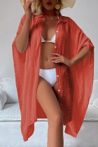 Orange Sexy Casual Solid Cardigan Swimwears Cover Up