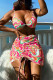 Red Sexy Print Draw String Backless 3 Piece Sets(Four Piece Sets)