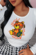 White Street Cute Print Patchwork O Neck Tops