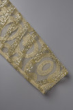 Apricot Elegant Solid Mesh Hot Drill O Neck Trumpet Mermaid Dresses
