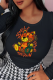 Black Street Cute Print Patchwork O Neck Tops