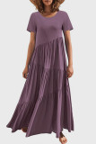 Pink Casual Solid Patchwork O Neck Short Sleeve Dress Dresses