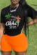 Orange Street Print Patchwork O Neck Short Sleeve Two Pieces
