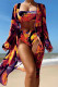 Multicolor Sexy Print Cardigan Swimsuit Three Piece Set (With Paddings)