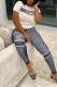 White (DION)Street Print Patchwork Letter O Neck Short Sleeve Two Pieces
