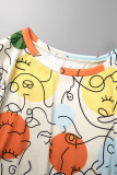Deep Blue Casual Print Patchwork O Neck Short Sleeve Two Pieces