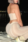 Khaki Sexy Solid Hollowed Out Patchwork See-through Strapless Sleeveless Two Pieces