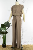 White Casual Solid Patchwork O Neck Sleeveless Two Pieces