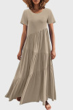 Pink Casual Solid Patchwork O Neck Short Sleeve Dress Dresses
