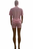 Pink Street Print Letter O Neck Short Sleeve Two Pieces