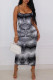 Black Elegant Print Contrast Spaghetti Strap Sling Dress Dresses