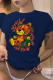 Navy Blue Daily Cute Print Patchwork O Neck T-Shirts