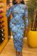 Blue Casual Print Patchwork Half A Turtleneck Long Sleeve Dresses