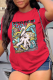 Red Casual Daily Print Patchwork O Neck T-Shirts