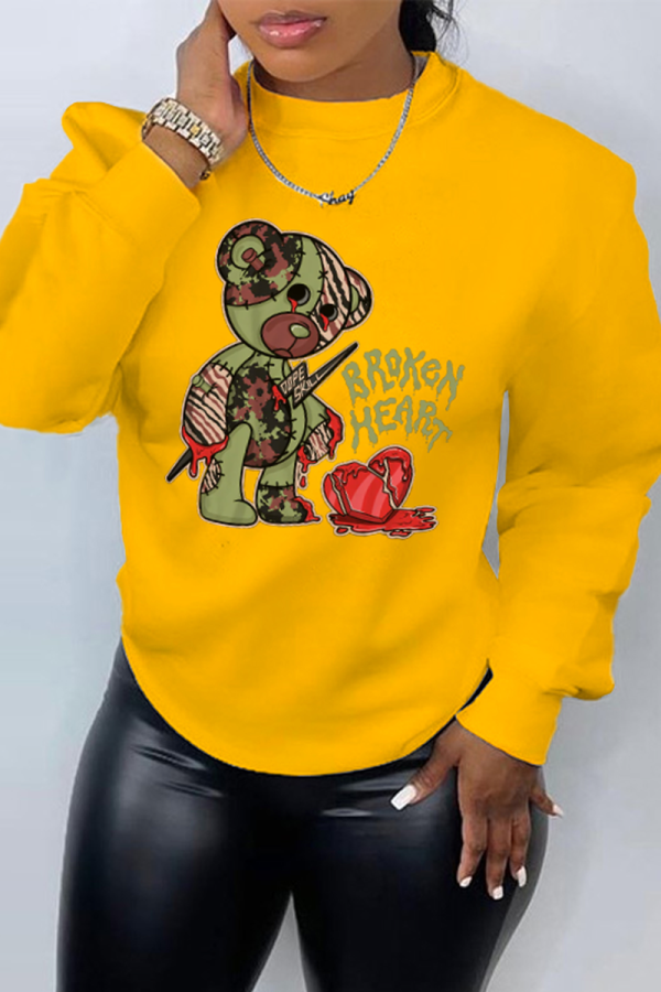 Yellow Street Vintage Print Patchwork O Neck Tops