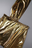 Gold Sexy Solid Patchwork Backless Strapless Sleeveless Two Pieces