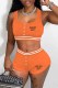 Orange Sportswear Print Letter U Neck Sleeveless Two Pieces