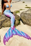 Pink Sexy Print Bandage Backless Swimsuit Three Piece Set (With Paddings)