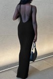 Coffee Sexy Casual Solid Basic O Neck Long Dress Dresses